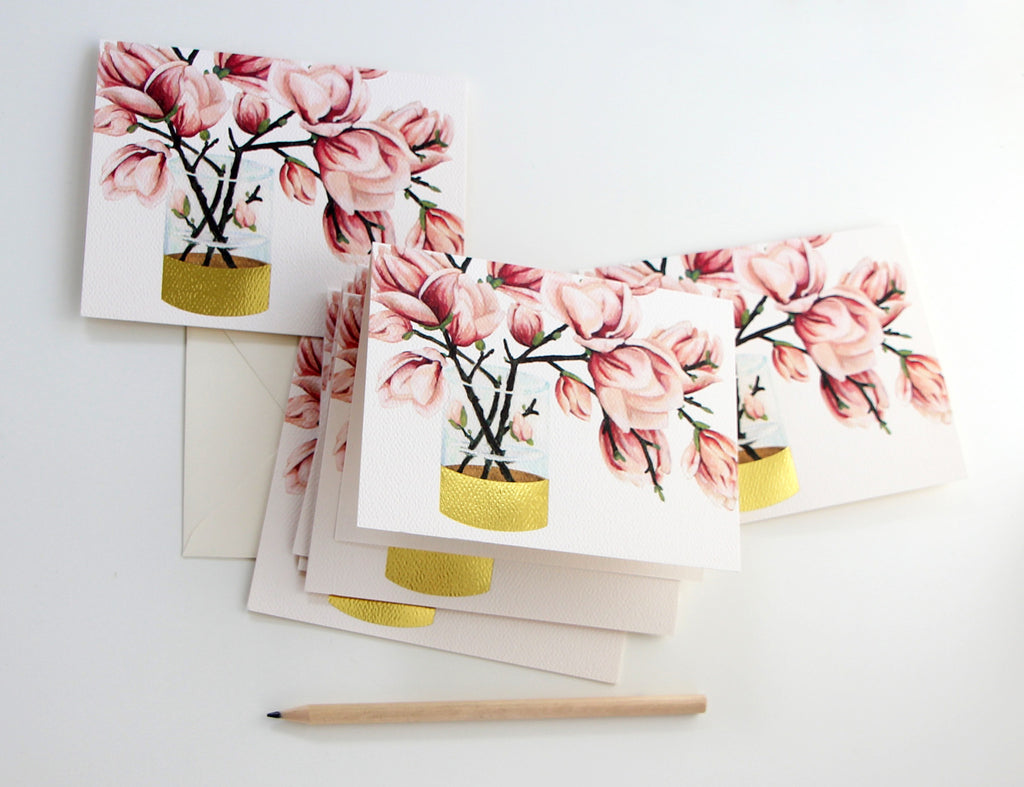 Fold Notes | Magnolias + Gold Foil